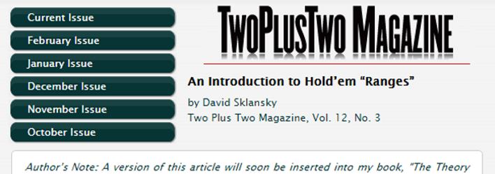 David Sklansky Releases Free Chapter on Hold’em Hand Ranges