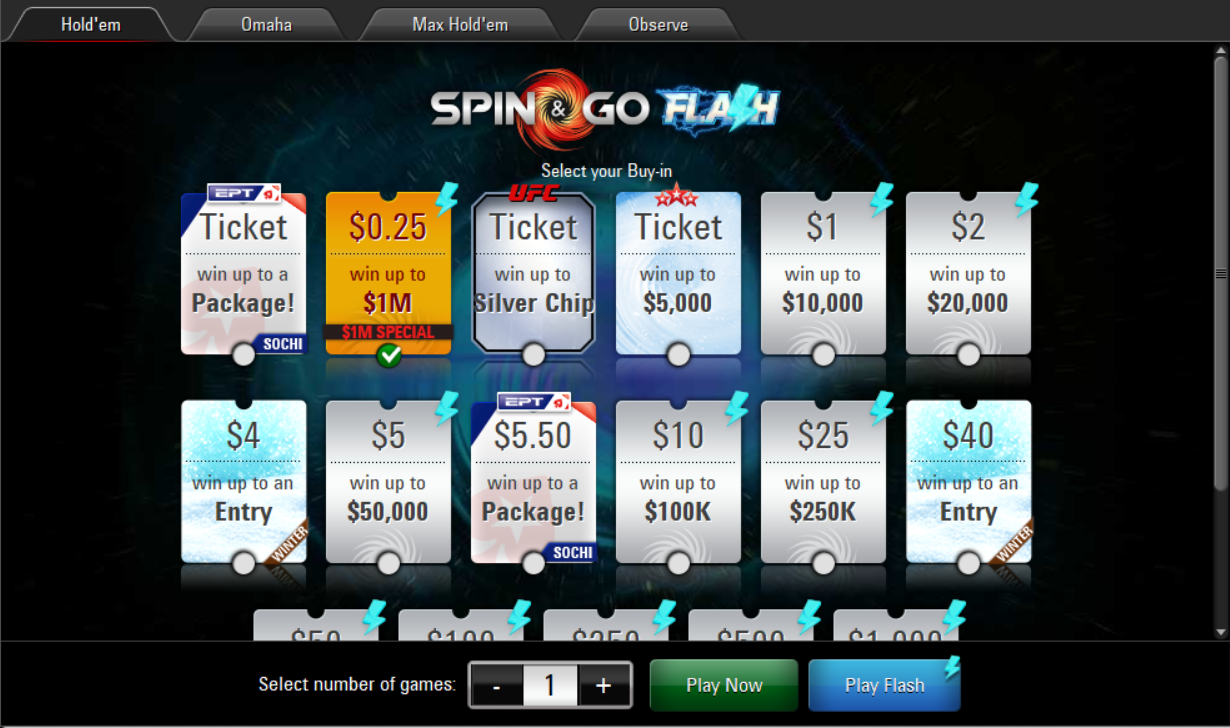 Limited Edition $0.25 Spin & Go Offering $1 Million Prize Pool