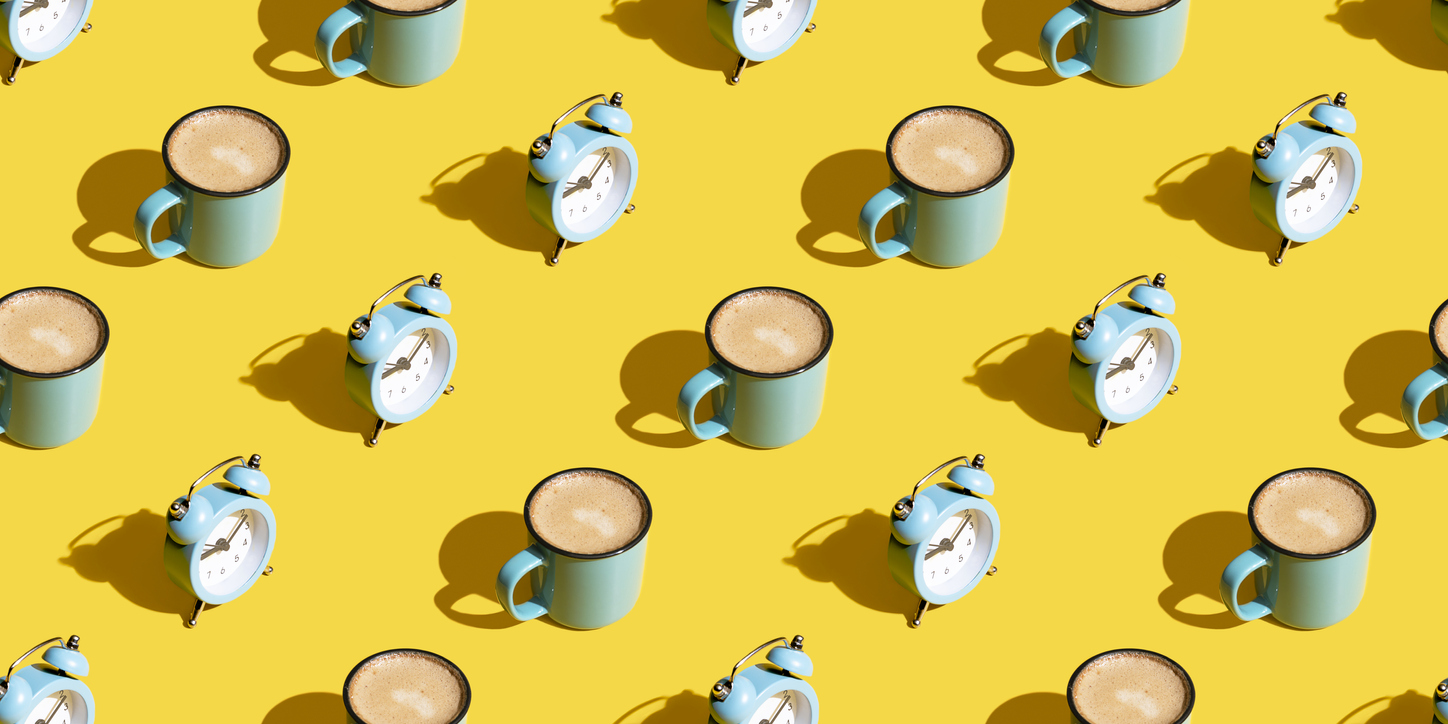 A yellow background with a repeating pattern comprised of alternating diagonal rows of cups of coffee and rows of retro style alarm clocks. The 11th edition of the online poker tournament overlaid by $143K this past weekend.